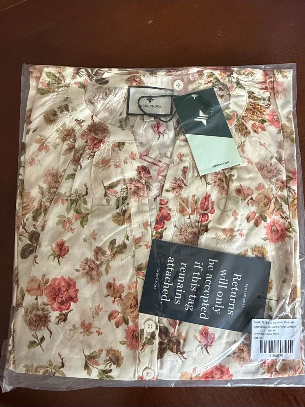 Tuckernuck Cream Blouse with Pink and Tan Floral Print